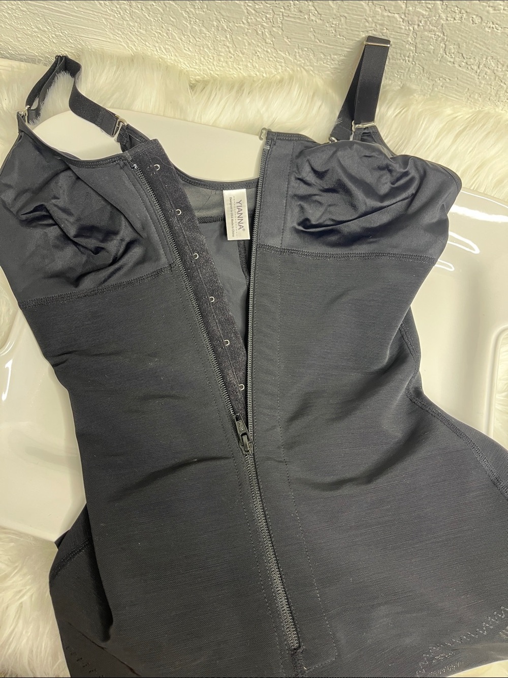 YIANNA Women’s Black Shapewear Bodysuit with Front Zipper